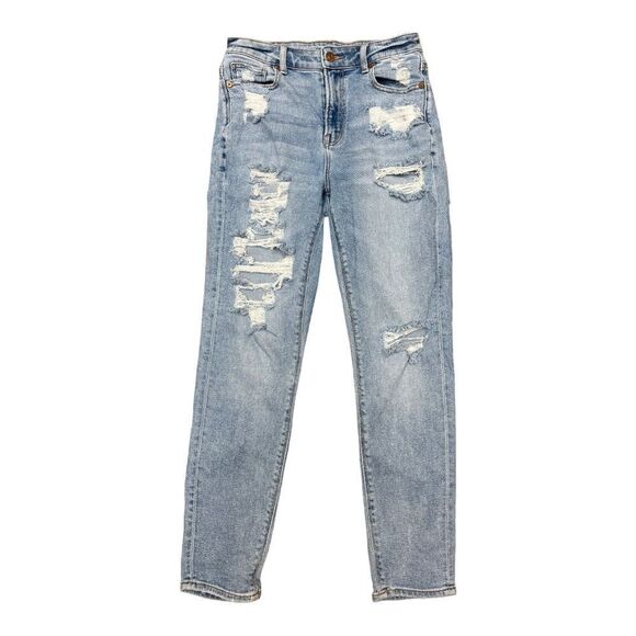 American Eagle Women's Mom Jeans Distressed Jeans Size 0 Stretch Casual - Picture 3 of 9